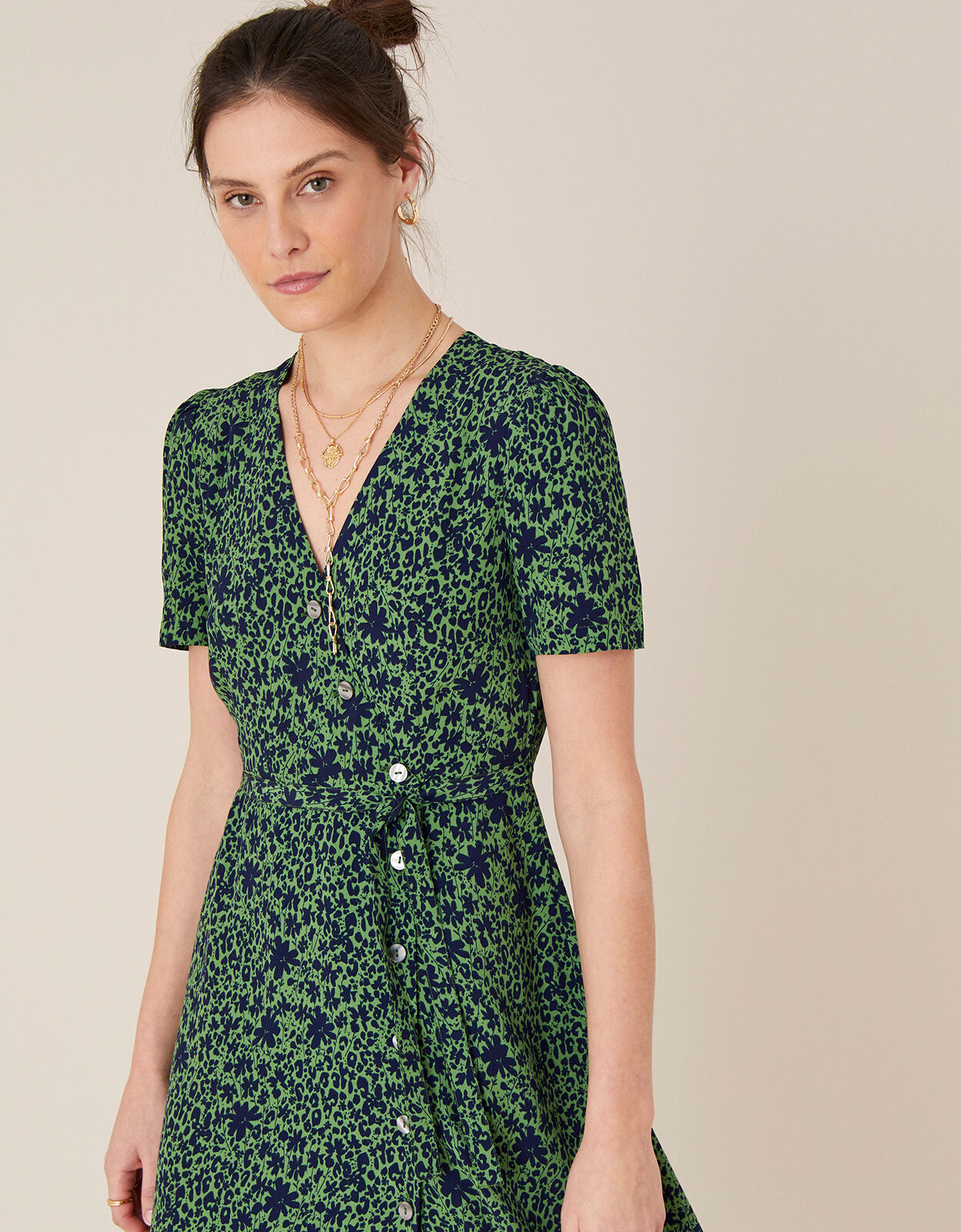 Printed Short Sleeve Wrap Dress Green | Casual \u0026 Day Dresses | Monsoon UK.